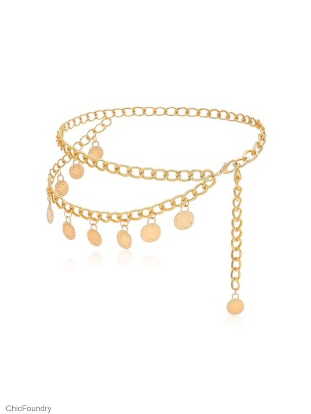 Adjustable Gold Chain Belt with Coin Pendants for Dresses, Waist Chain 38.6"